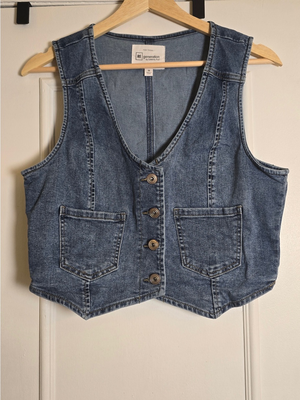 RE Generation by Celebrity Pink Denim Vest Medium Cropped Y2K Western